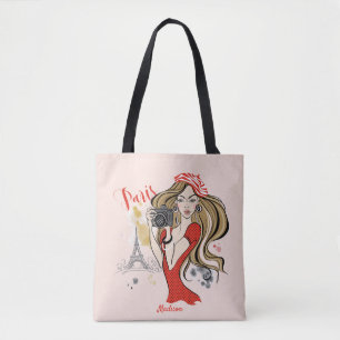 Personalisierte Mode Girl Paris Sketch Tote Bag