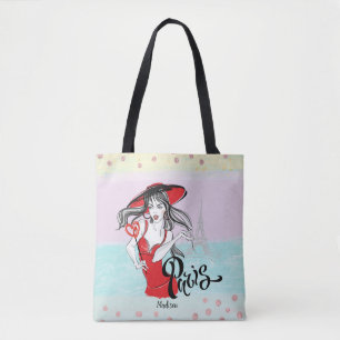 Personalisierte Mode Girl Paris Sketch Tote Bag