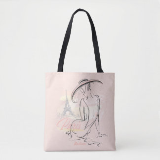 Personalisierte Mode Girl Paris Sketch Tote Bag