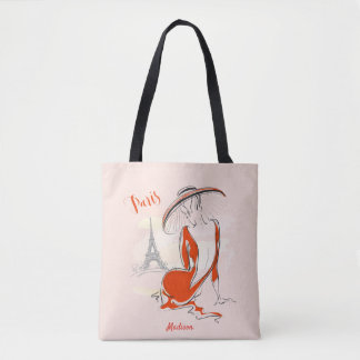 Personalisierte Mode Girl Paris Sketch Tote Bag