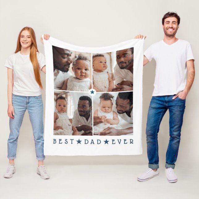 Personalisierte moderne 4-Foto-'Bester Vater aller Fleecedecke (Beispiel)