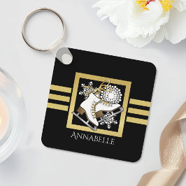 Personalisierte moderne Black Gold Glitzer Ice Ska Schlüsselanhänger