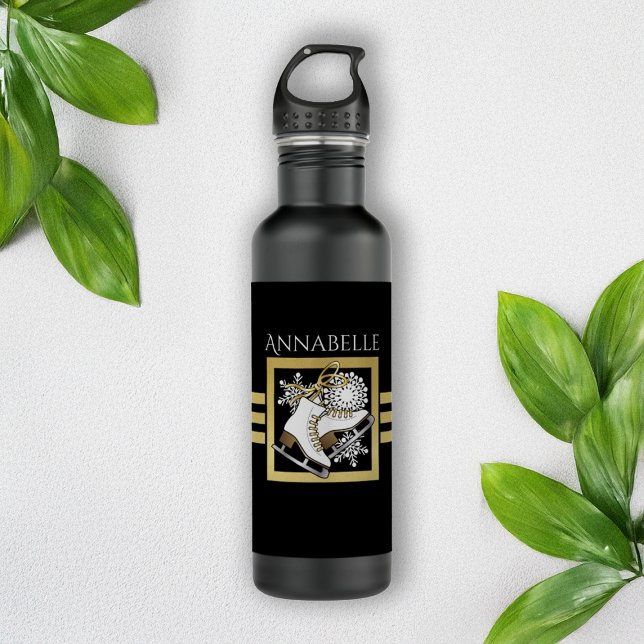 Personalisierte moderne Black Gold Glitzer Ice Ska Trinkflasche (Von Creator hochgeladen)