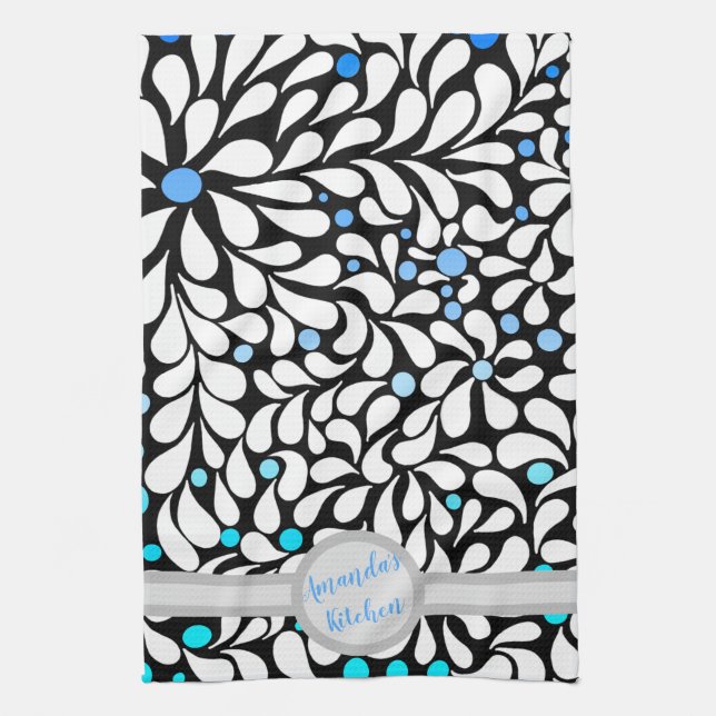 Personalisierte moderne Blume Blau aquamarin ombre Geschirrtuch (Vertikal)