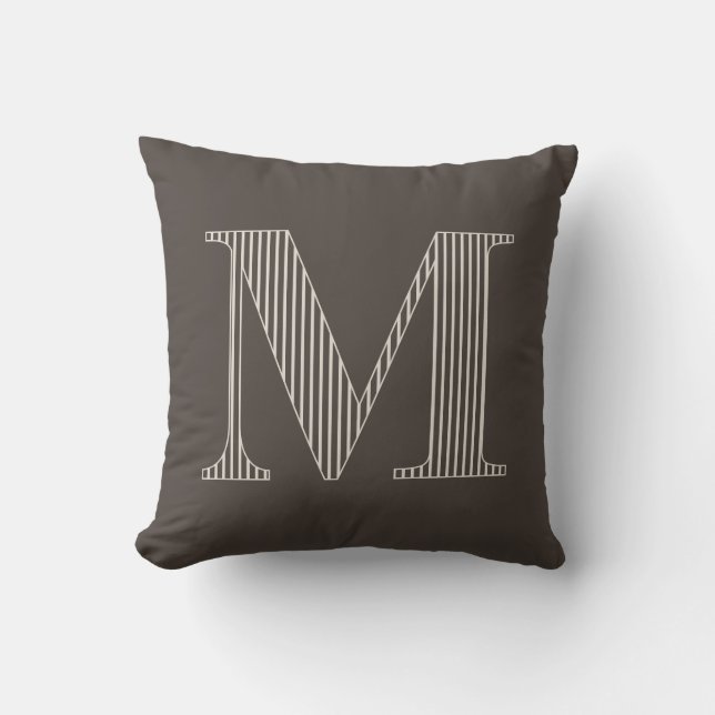 Personalisierte moderne braune gestreifte Monogram Kissen (Vorderseite)