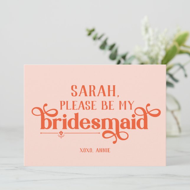 Personalisierte moderne Bridesmaid-Vorschlagskarte (Stehend Vorderseite)