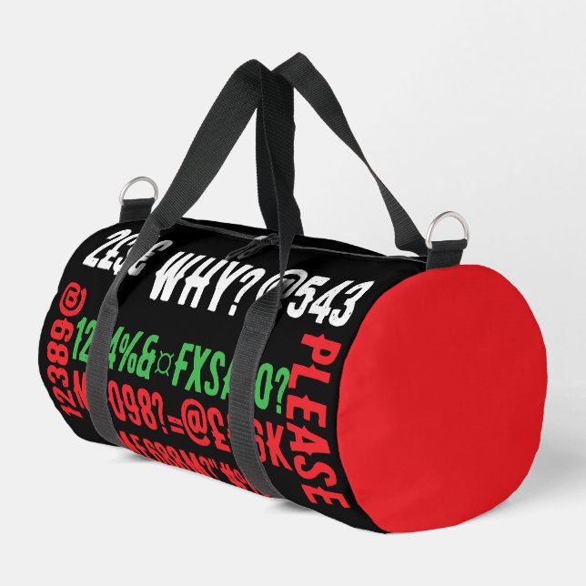 Personalisierte moderne Buchstaben Rot Schwarz Grü Duffle Bag (Linke Seite)