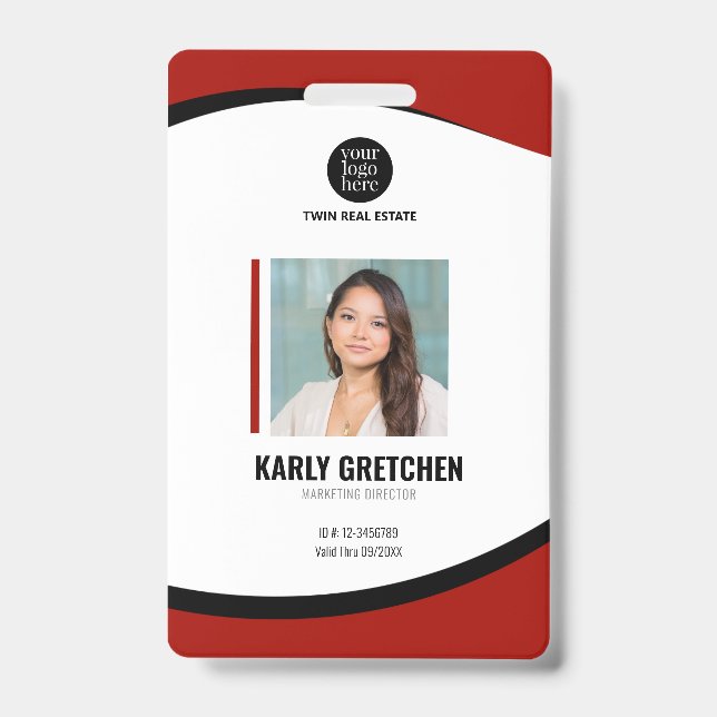 Personalisierte moderne Corporate Employee ID Red Ausweis (Vorderseite)