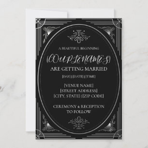 Personalisierte moderne Deco-Schwarz-Weiß-Hochzeit Einladung