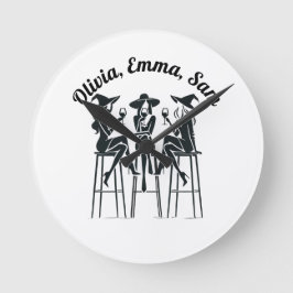 Personalisierte, moderne, elegante Hexen Weinbar Runde Wanduhr