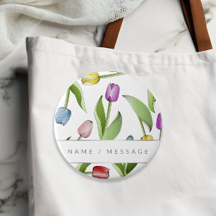 Personalisierte Moderne Farbige Tulpen Blumen Button