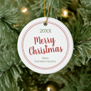 Personalisierte moderne frohe Weihnachtsgrenze Keramik Ornament