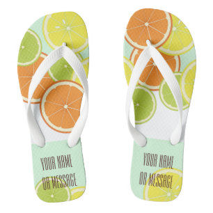 Personalisierte, moderne, grüne Zitrusfrüchte Flip Flops
