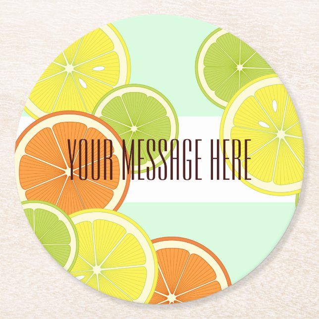 Personalisierte, moderne, grüne Zitrusfrüchte Runder Pappuntersetzer (Vorderseite)
