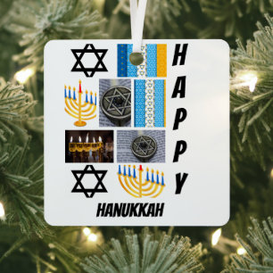 Personalisierte moderne Hanukka 9 FotoCollage Ornament Aus Metall
