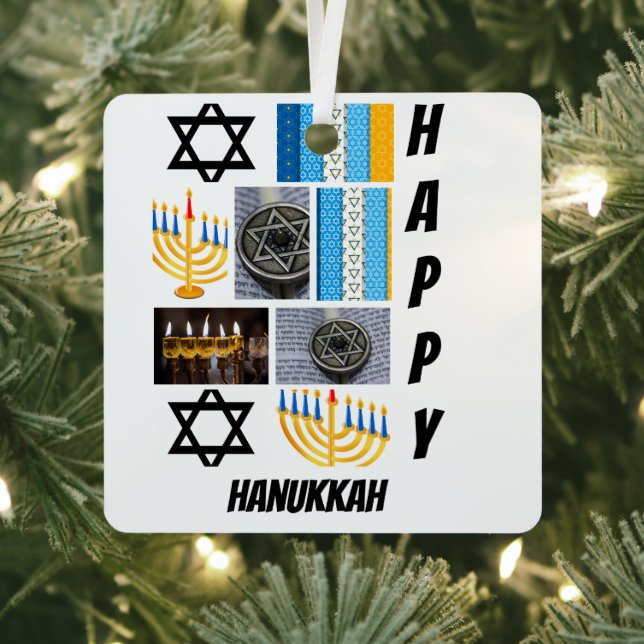 Personalisierte moderne Hanukka 9 FotoCollage Ornament Aus Metall (InSitu)