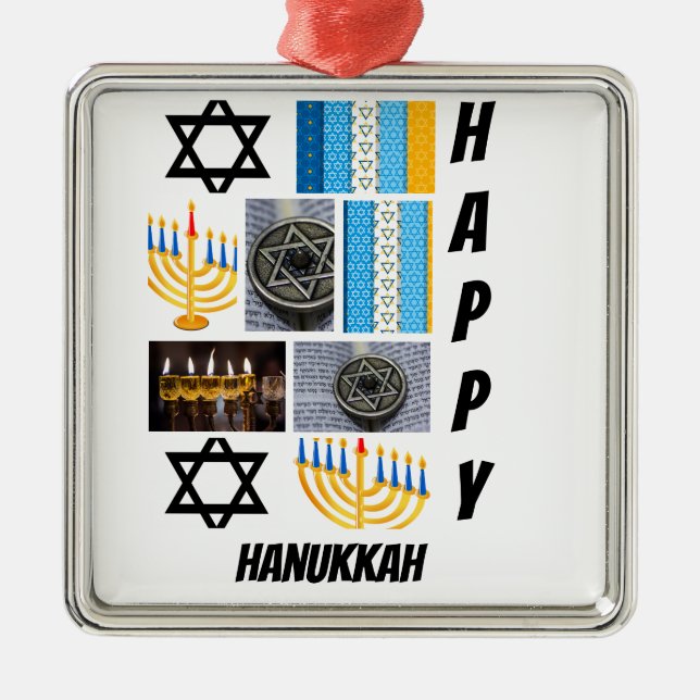 Personalisierte moderne Hanukka 9 FotoCollage Ornament Aus Metall (Vorne)