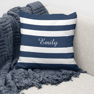 Personalisierte moderne marineblaue Streifen Kissen