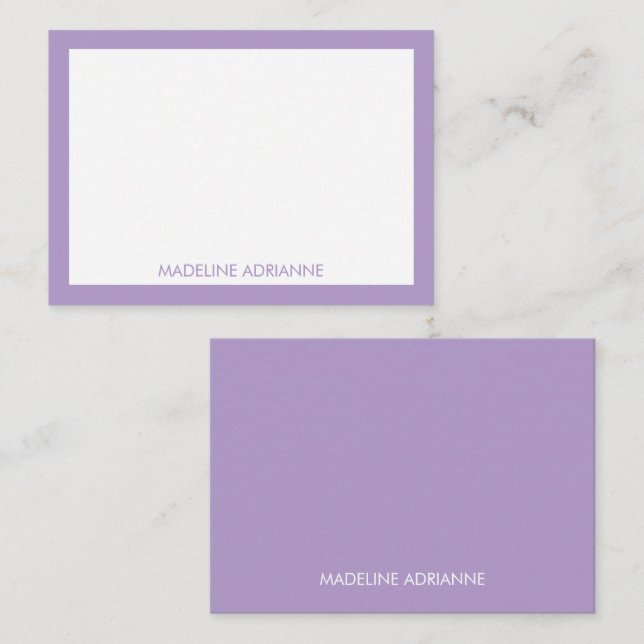 Personalisierte moderne minimal Lavendel-Name  Mitteilungskarte (Vorne/Hinten)