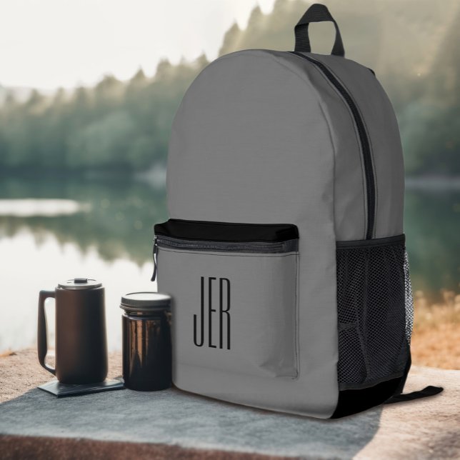 Personalisierte moderne Monogram-Initials grauschw Bedruckter Rucksack (Personalized Modern Monogrammed Initials Gray Black Printed Backpack)