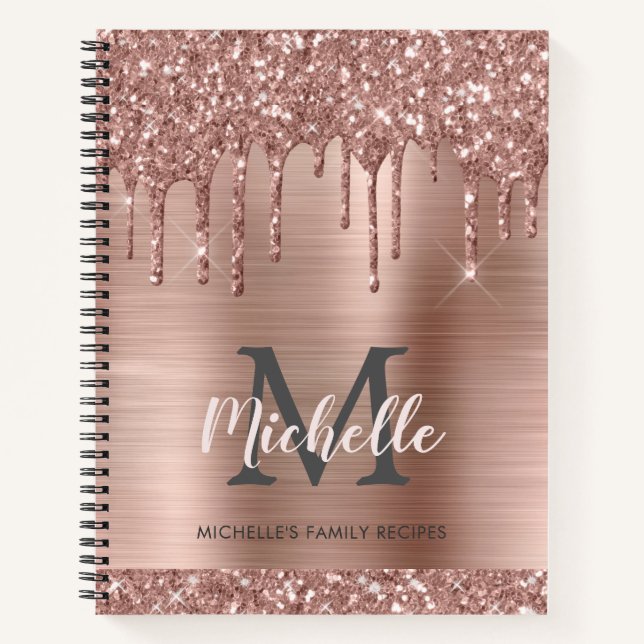 Personalisierte moderne Rosa Rose Gold Glitzer Tro Notizbuch (Vorderseite)