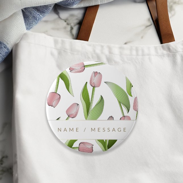 Personalisierte moderne rosa Tulpenblüte Button (Von Creator hochgeladen)