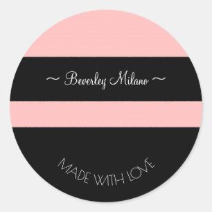 Personalisierte, moderne rosa und schwarze Aufkleb Runder Aufkleber