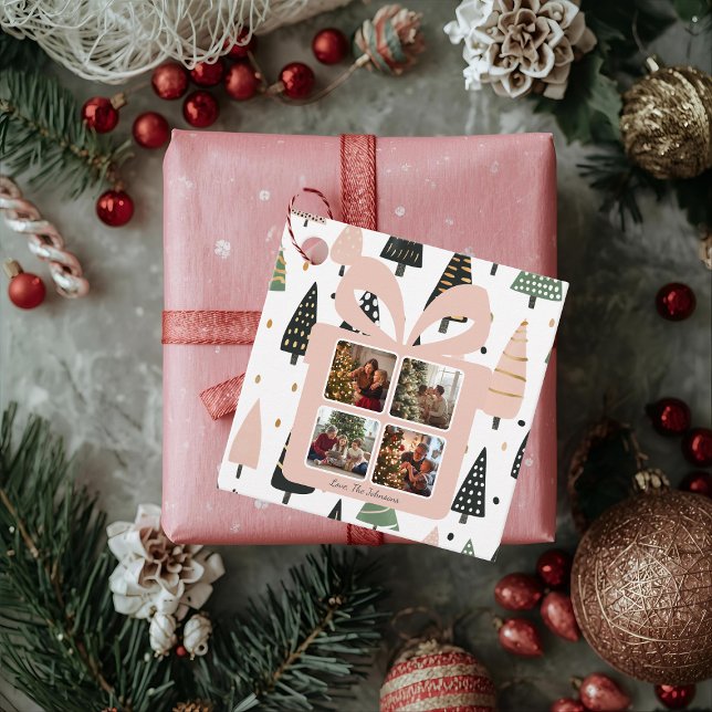 Personalisierte moderne rosa Weihnachtsgeschenkbox Geschenkanhänger (Von Creator hochgeladen)