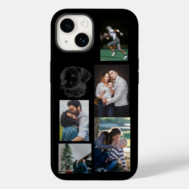 Personalisierte moderne schwarze 6-Foto-Collage Case-Mate iPhone Hülle (Rückseite)