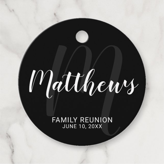 Personalisierte moderne Script-Monogramm und Famil Geschenkanhänger (Vorderseite)