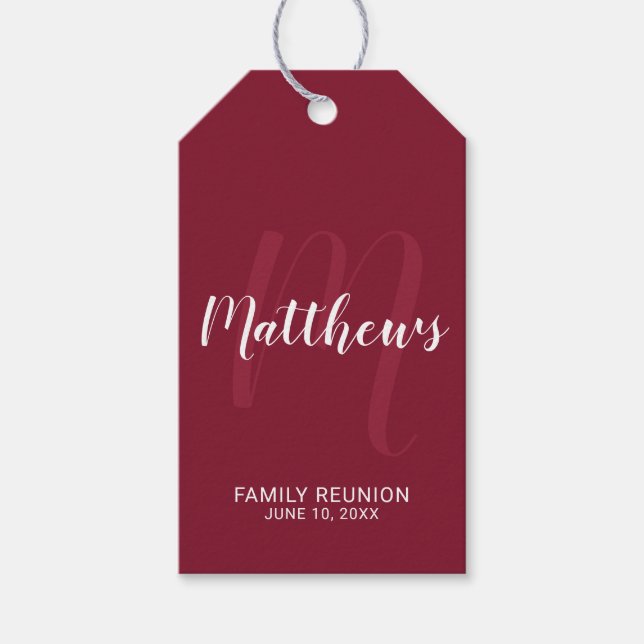 Personalisierte moderne Script-Monogramm und Famil Geschenkanhänger (Vorderseite)