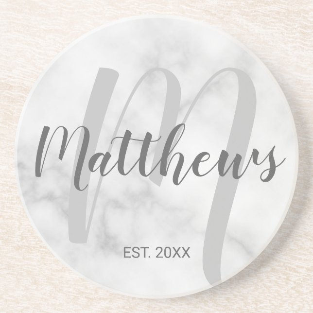 Personalisierte moderne Script-Monogramm und Famil Getränkeuntersetzer (Vorne)