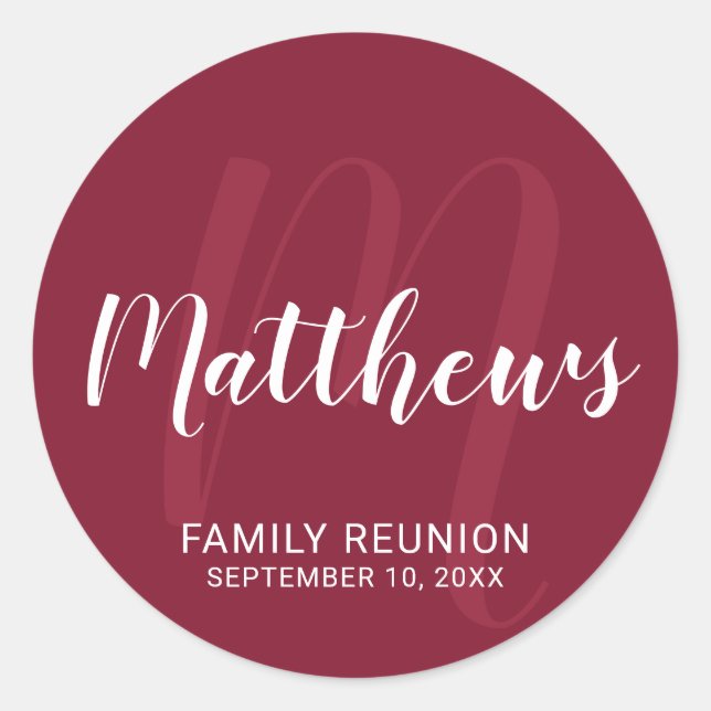 Personalisierte moderne Script-Monogramm und Famil Runder Aufkleber (Vorderseite)