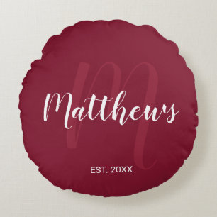 Personalisierte moderne Script-Monogramm und Famil Rundes Kissen