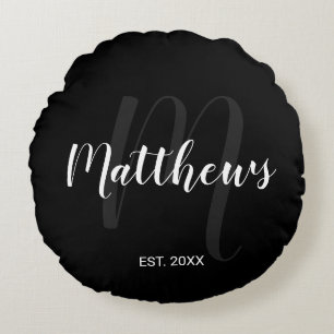 Personalisierte moderne Script-Monogramm und Famil Rundes Kissen