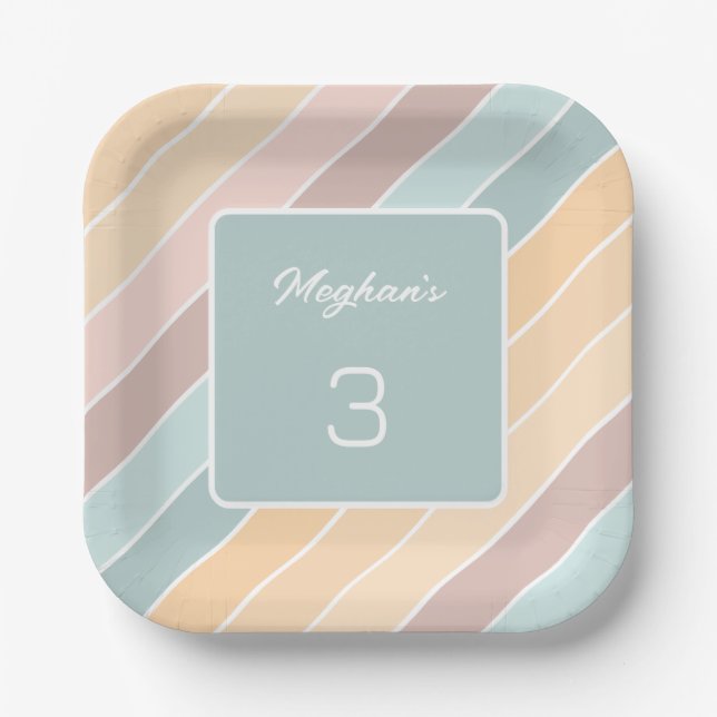 Personalisierte, moderne Sommerfarben Pappteller (Vorderseite)