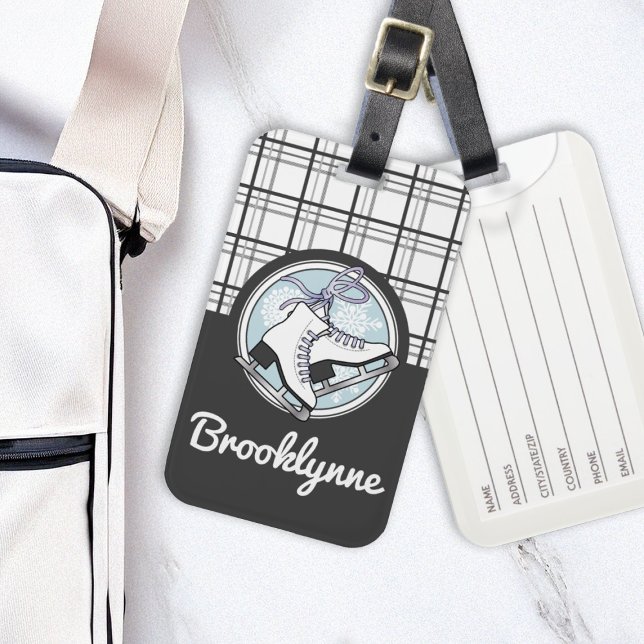 Personalisierte moderne Tartan Ice Skaten Gepäckanhänger (Von Creator hochgeladen)
