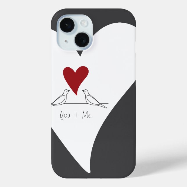 Personalisierte moderne Vögel in Liebe Rotes Herz Case-Mate iPhone Hülle (Rückseite)