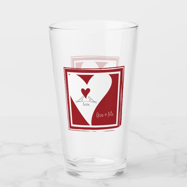 Personalisierte moderne Vögel in Liebe Rotes Herz Glas (Vorderseite)