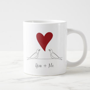 Personalisierte moderne Vögel in Liebe Rotes Herz Jumbo-Tasse