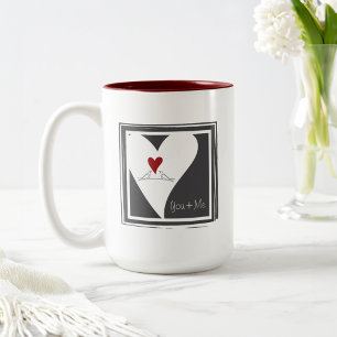 Personalisierte moderne Vögel in Liebe Rotes Herz Zweifarbige Tasse