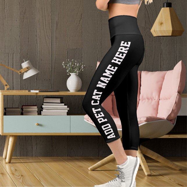 Personalisierte, moderne weiße Katze Name Niedlich Capri Leggings (Von Creator hochgeladen)