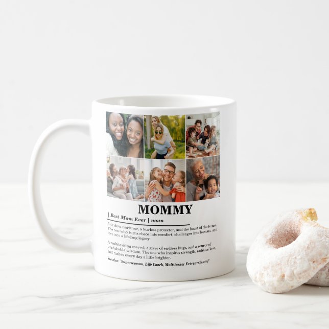 Personalisierte Mommy-Definition 6-FotoCollage Kaffeetasse (Mit Donut)