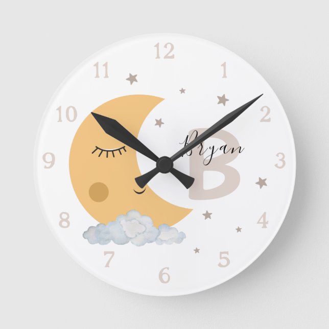 Personalisierte Mond-Kinderzimmer-Wanduhr Neutral  Runde Wanduhr (Vorderseite)