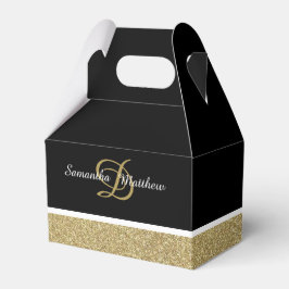 Personalisierte Monogram Glitzer Gold Black Weddin Geschenkschachtel