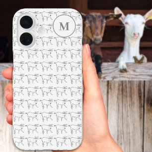 Personalisierte Monogram Goat Black & White Line A iPhone 16 Hülle