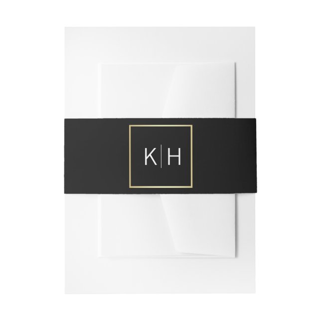 Personalisierte Monogram Gold Frame Black Wedding Einladungsbanderole (Vorderseite Beispiel)
