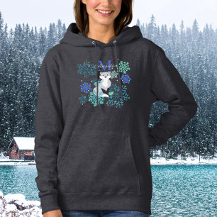 Personalisierte Monogram graue Fox-blaue Schneeflo Hoodie