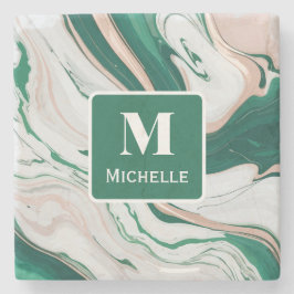 Personalisierte Monogram Green & Gold Marble Steinuntersetzer