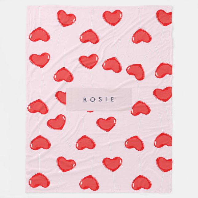Personalisierte Monogram Heart Lolipop Valentine Fleecedecke (Vorderseite)